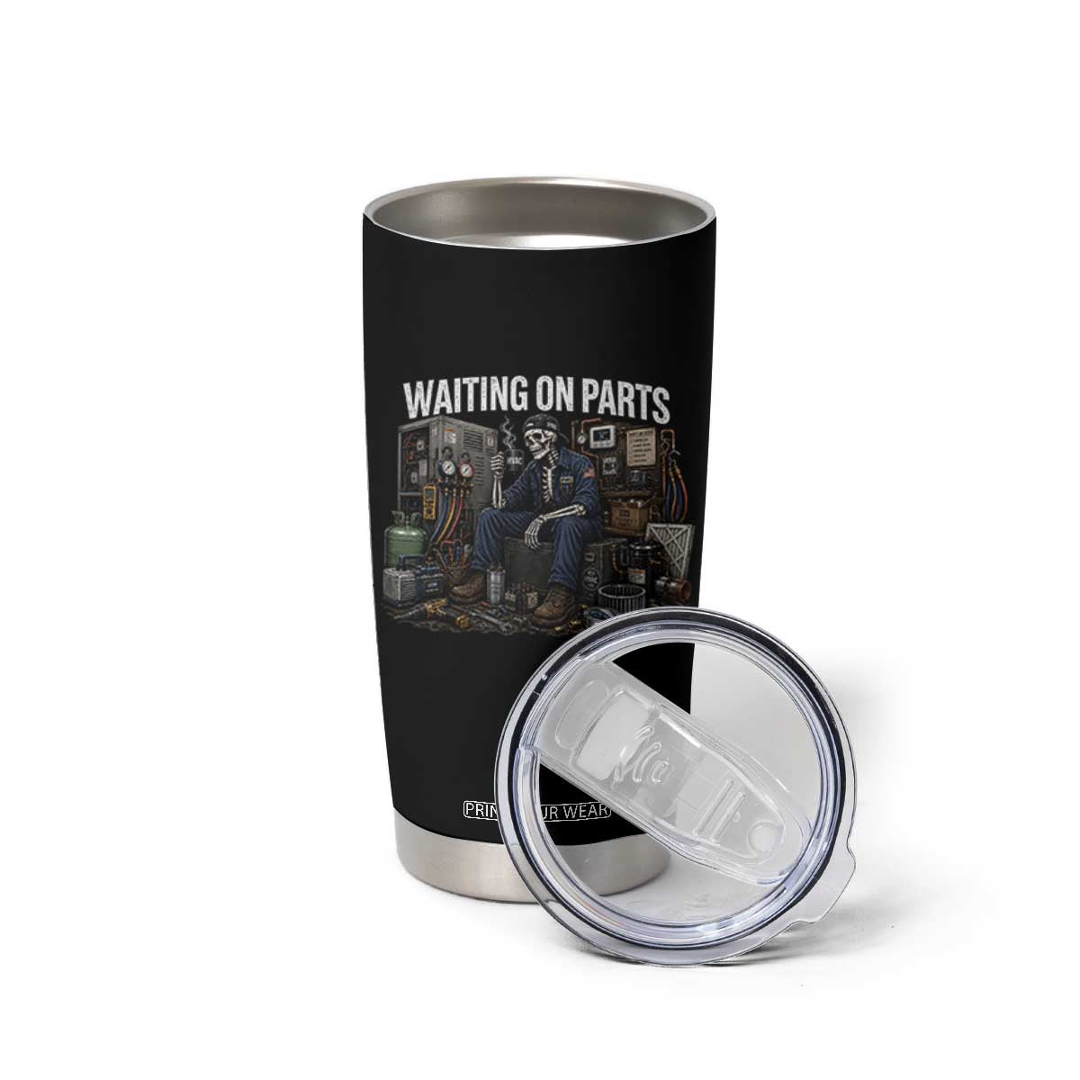 Waiting On Parts HVAC Tech Skeleton Funny Mechanic Graphic Tumbler Cup TS10 Print Your Wear