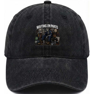 Waiting On Parts HVAC Tech Skeleton Funny Mechanic Graphic Washed Cotton Baseball Cap TS10 Print Your Wear