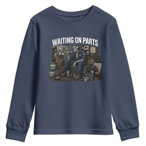 Waiting On Parts HVAC Tech Skeleton Funny Mechanic Graphic Youth Sweatshirt TS10 Navy Print Your Wear