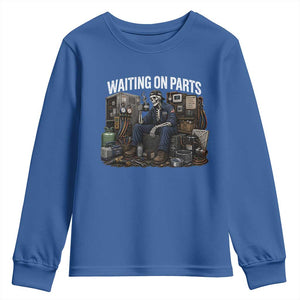Waiting On Parts HVAC Tech Skeleton Funny Mechanic Graphic Youth Sweatshirt TS10 Royal Blue Print Your Wear