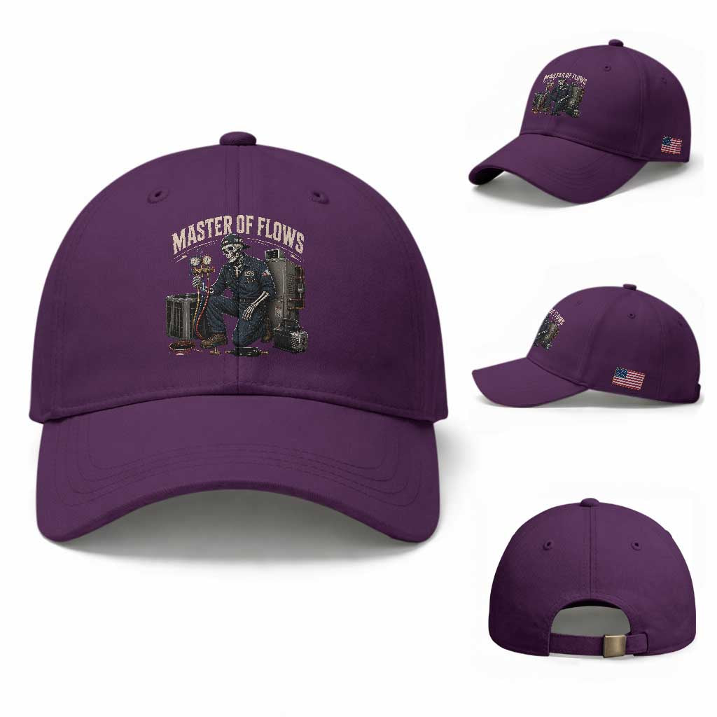 HVAC Tech Skeleton Mechanic Baseball Cap Master Of Flows Vintage Distressed Graphic TS10 Baseball Cap Universal Fit Purple Print Your Wear