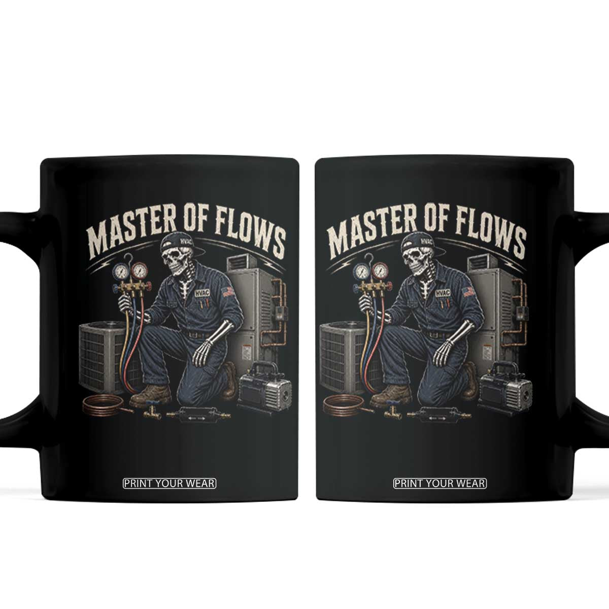HVAC Tech Skeleton Mechanic Coffee Mug Master Of Flows Vintage Distressed Graphic TS10 Black Print Your Wear