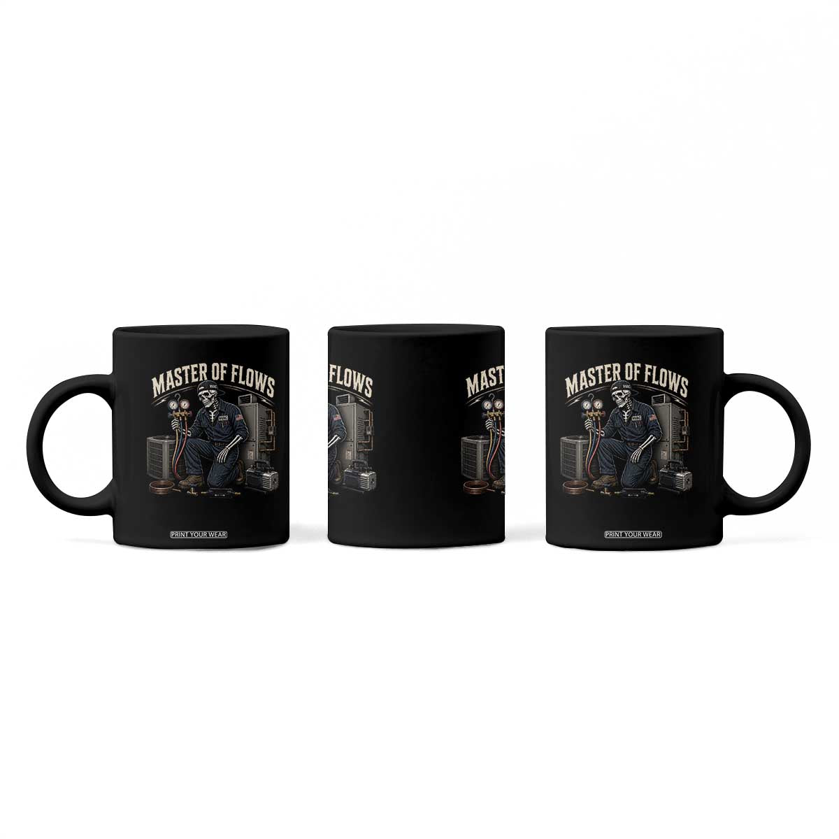 HVAC Tech Skeleton Mechanic Coffee Mug Master Of Flows Vintage Distressed Graphic TS10 Print Your Wear