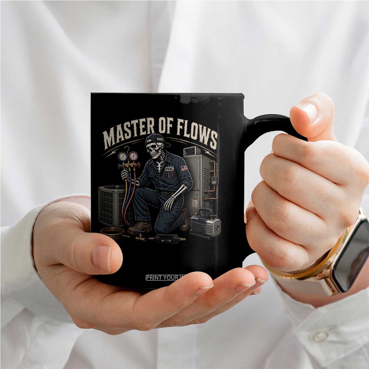 HVAC Tech Skeleton Mechanic Coffee Mug Master Of Flows Vintage Distressed Graphic TS10 Print Your Wear
