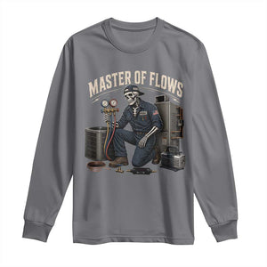 HVAC Tech Skeleton Mechanic Long Sleeve Shirt Master Of Flows Vintage Distressed Graphic TS10 Charcoal Print Your Wear