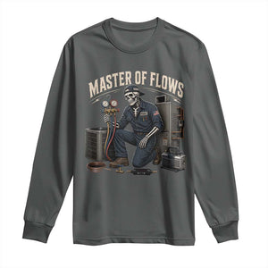 HVAC Tech Skeleton Mechanic Long Sleeve Shirt Master Of Flows Vintage Distressed Graphic TS10 Dark Heather Print Your Wear