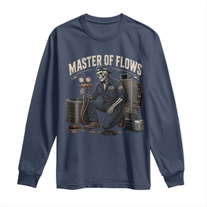 HVAC Tech Skeleton Mechanic Long Sleeve Shirt Master Of Flows Vintage Distressed Graphic TS10 Navy Print Your Wear
