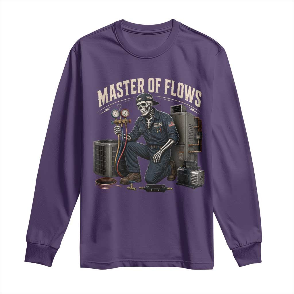 HVAC Tech Skeleton Mechanic Long Sleeve Shirt Master Of Flows Vintage Distressed Graphic TS10 Purple Print Your Wear