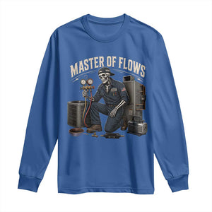 HVAC Tech Skeleton Mechanic Long Sleeve Shirt Master Of Flows Vintage Distressed Graphic TS10 Royal Blue Print Your Wear