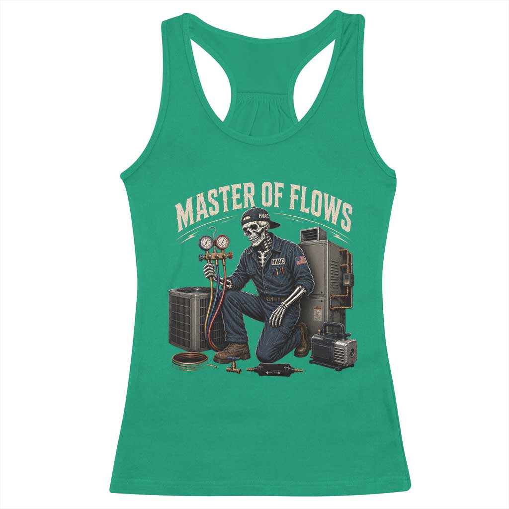 HVAC Tech Skeleton Mechanic Racerback Tank Top Master Of Flows Vintage Distressed Graphic TS10 Irish Green Print Your Wear
