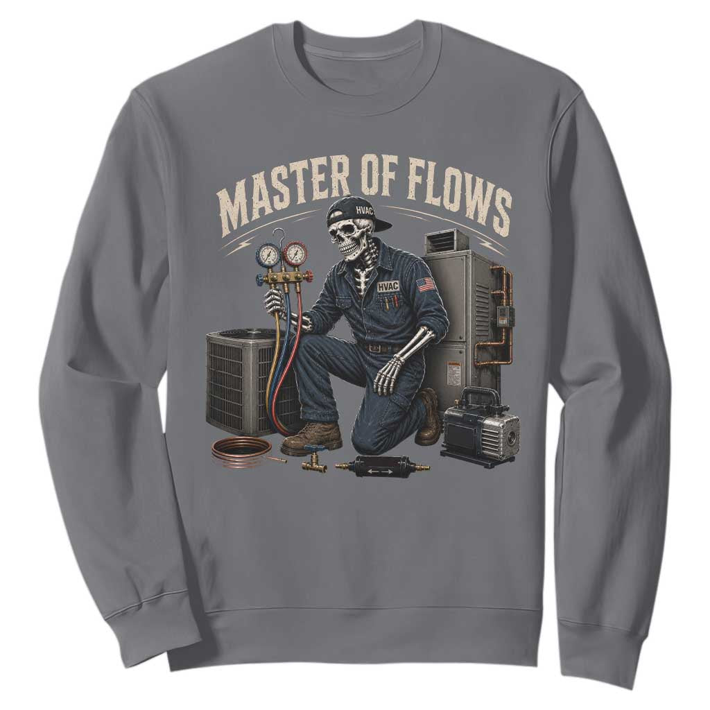 HVAC Tech Skeleton Mechanic Sweatshirt Master Of Flows Vintage Distressed Graphic TS10 Charcoal Print Your Wear
