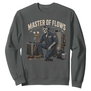 HVAC Tech Skeleton Mechanic Sweatshirt Master Of Flows Vintage Distressed Graphic TS10 Dark Heather Print Your Wear