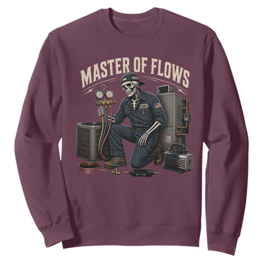 HVAC Tech Skeleton Mechanic Sweatshirt Master Of Flows Vintage Distressed Graphic TS10 Maroon Print Your Wear