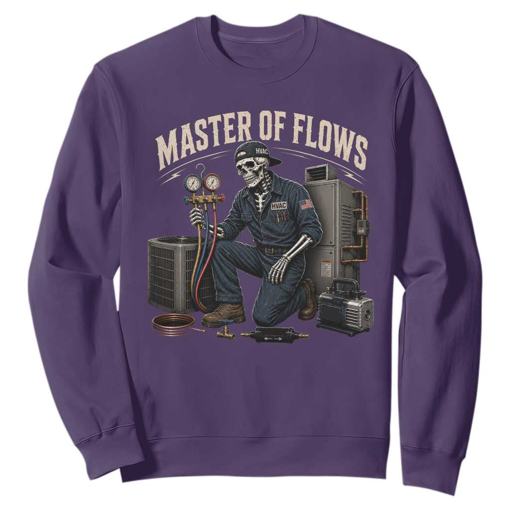 HVAC Tech Skeleton Mechanic Sweatshirt Master Of Flows Vintage Distressed Graphic TS10 Purple Print Your Wear