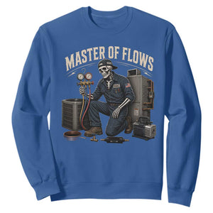 HVAC Tech Skeleton Mechanic Sweatshirt Master Of Flows Vintage Distressed Graphic TS10 Royal Blue Print Your Wear