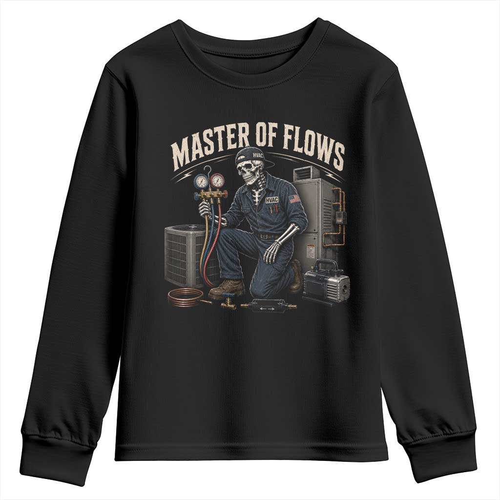 HVAC Tech Skeleton Mechanic Youth Sweatshirt Master Of Flows Vintage Distressed Graphic TS10 Black Print Your Wear