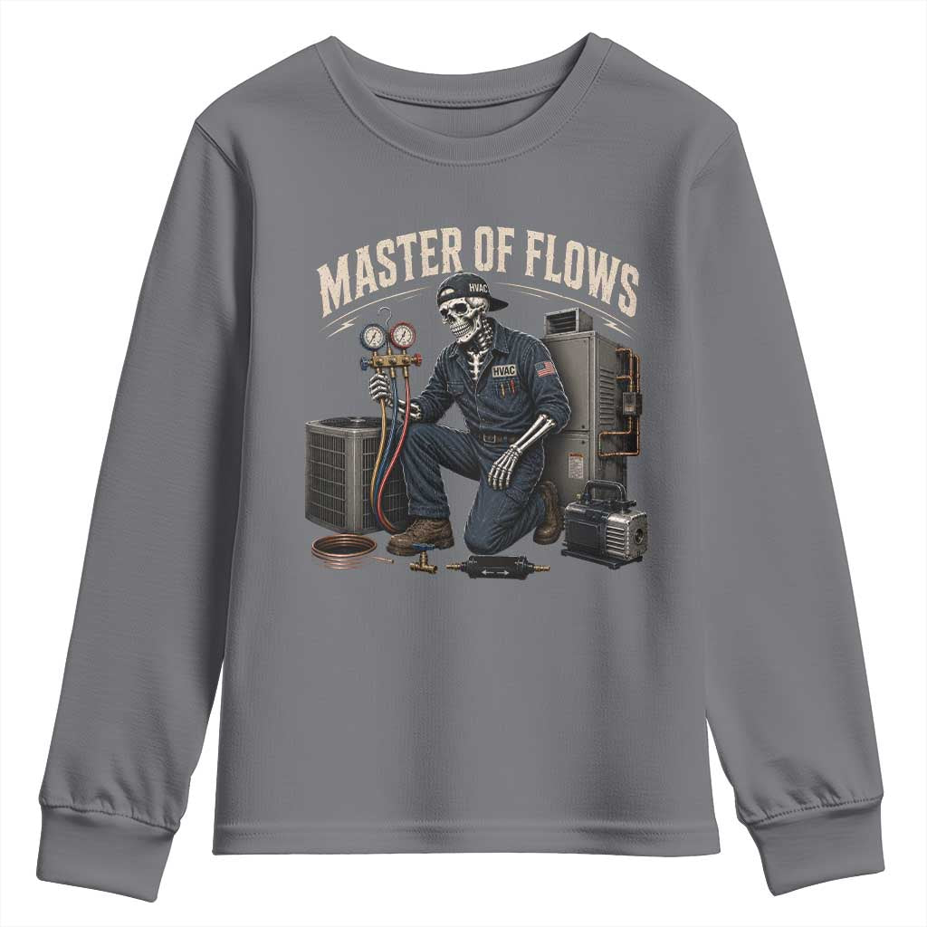 HVAC Tech Skeleton Mechanic Youth Sweatshirt Master Of Flows Vintage Distressed Graphic TS10 Charcoal Print Your Wear