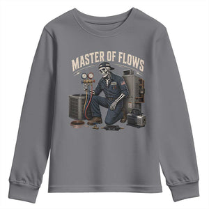 HVAC Tech Skeleton Mechanic Youth Sweatshirt Master Of Flows Vintage Distressed Graphic TS10 Charcoal Print Your Wear