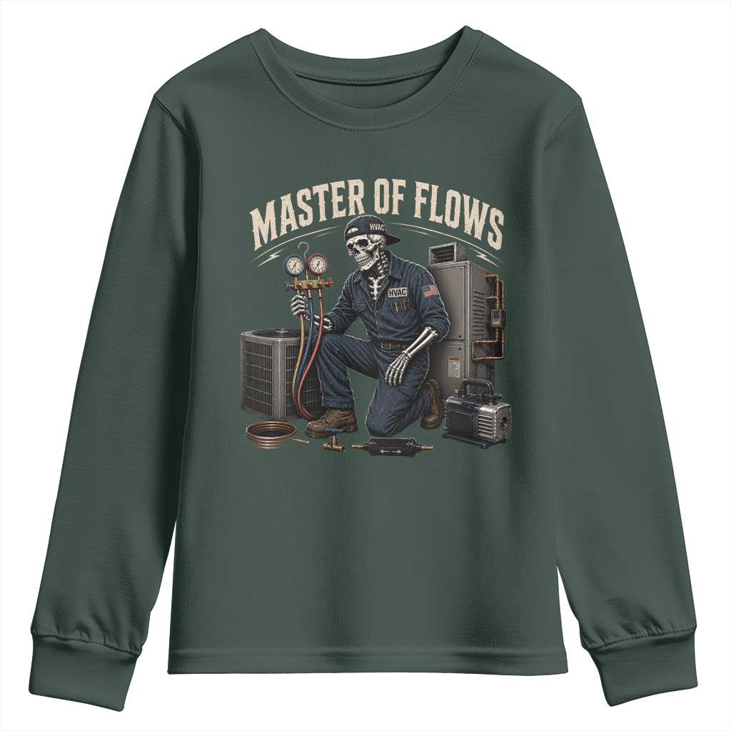 HVAC Tech Skeleton Mechanic Youth Sweatshirt Master Of Flows Vintage Distressed Graphic TS10 Dark Forest Green Print Your Wear