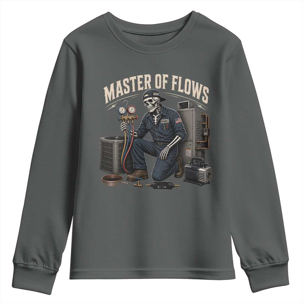 HVAC Tech Skeleton Mechanic Youth Sweatshirt Master Of Flows Vintage Distressed Graphic TS10 Dark Heather Print Your Wear