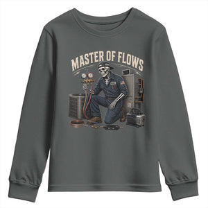 HVAC Tech Skeleton Mechanic Youth Sweatshirt Master Of Flows Vintage Distressed Graphic TS10 Dark Heather Print Your Wear