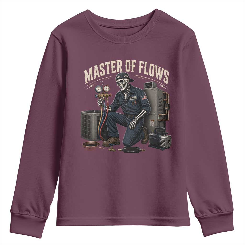 HVAC Tech Skeleton Mechanic Youth Sweatshirt Master Of Flows Vintage Distressed Graphic TS10 Maroon Print Your Wear