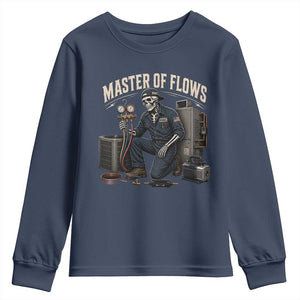 HVAC Tech Skeleton Mechanic Youth Sweatshirt Master Of Flows Vintage Distressed Graphic TS10 Navy Print Your Wear
