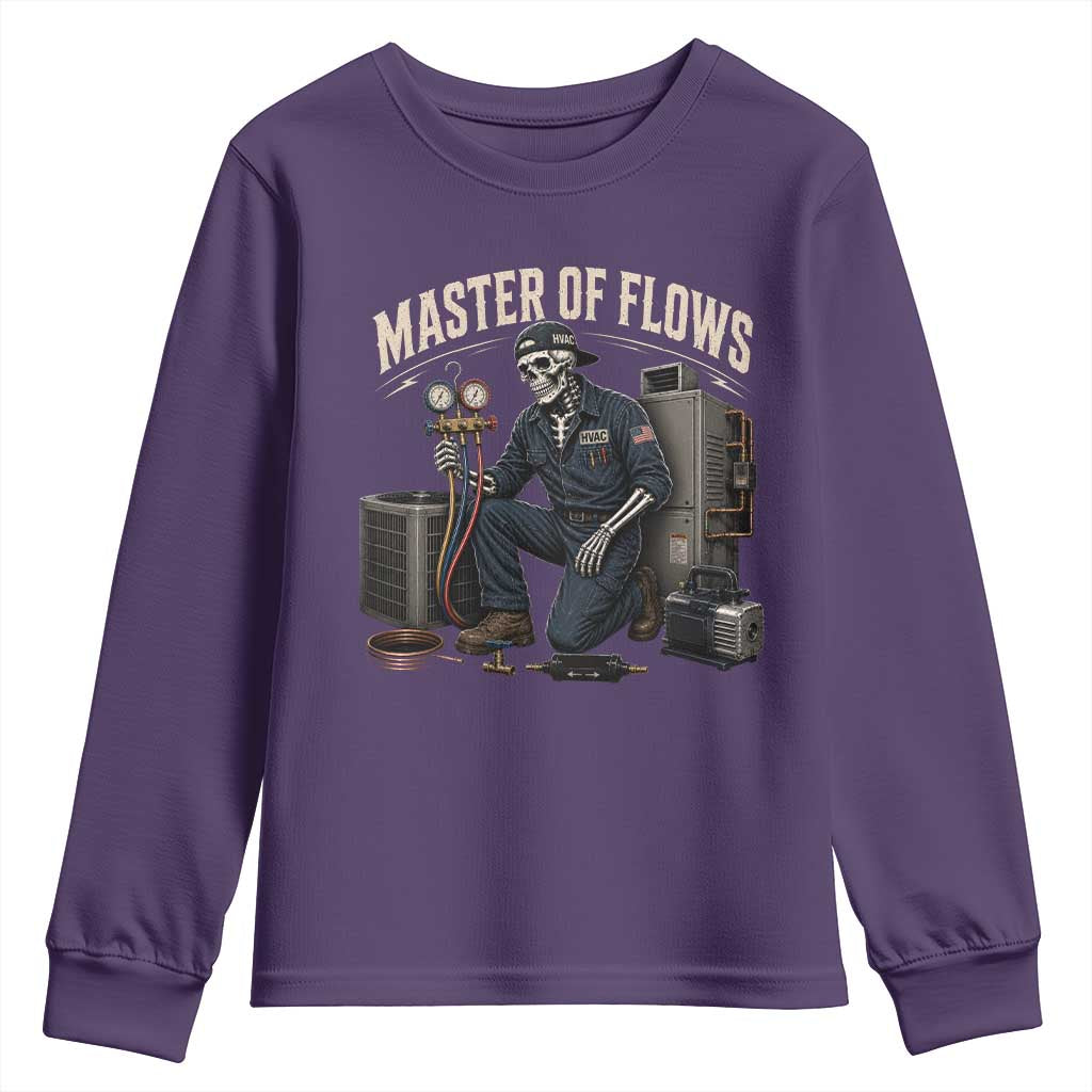 HVAC Tech Skeleton Mechanic Youth Sweatshirt Master Of Flows Vintage Distressed Graphic TS10 Purple Print Your Wear