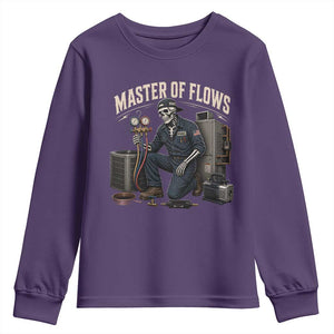 HVAC Tech Skeleton Mechanic Youth Sweatshirt Master Of Flows Vintage Distressed Graphic TS10 Purple Print Your Wear
