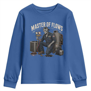 HVAC Tech Skeleton Mechanic Youth Sweatshirt Master Of Flows Vintage Distressed Graphic TS10 Royal Blue Print Your Wear