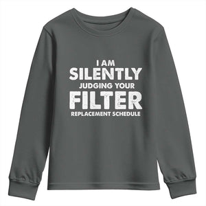 HVAC Tech Graphic Youth Sweatshirt I Am Silently Judging Your Filter Replacement Schedule TS10 Dark Heather Print Your Wear