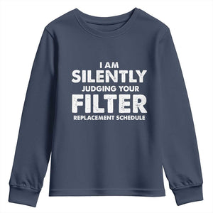 HVAC Tech Graphic Youth Sweatshirt I Am Silently Judging Your Filter Replacement Schedule TS10 Navy Print Your Wear