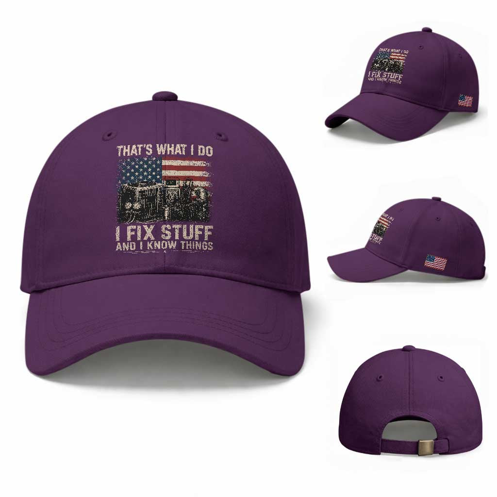 HVAC Technician American Flag Baseball Cap I Fix Stuff And I Know Things American Flag TS10 Baseball Cap Universal Fit Purple Print Your Wear