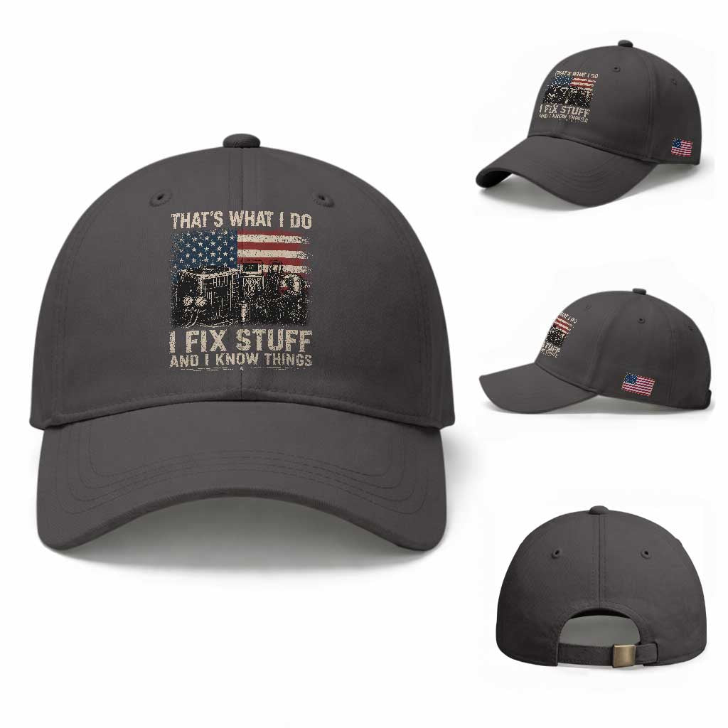 HVAC Technician American Flag Baseball Cap I Fix Stuff And I Know Things American Flag TS10 Baseball Cap Universal Fit Dark Gray Print Your Wear