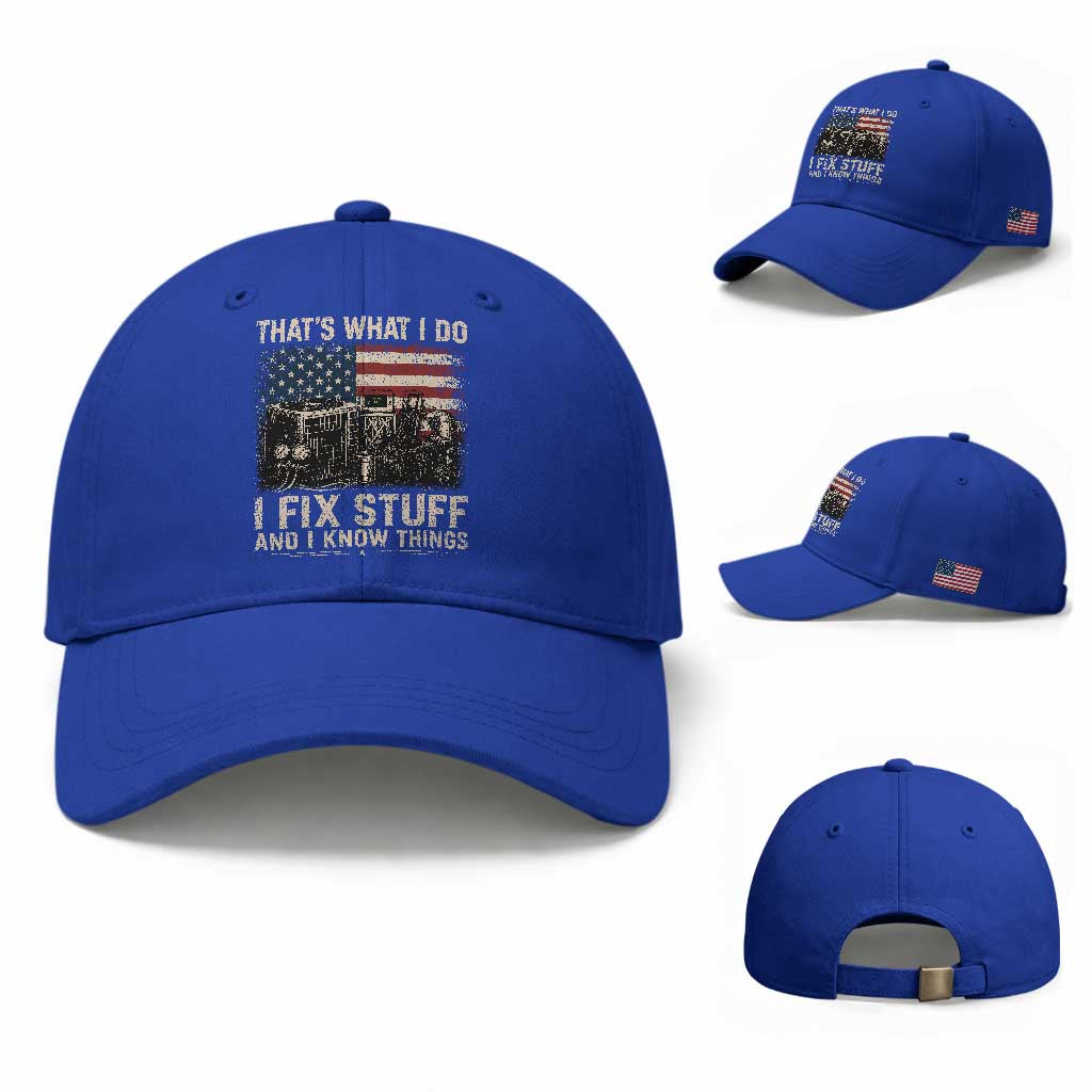 HVAC Technician American Flag Baseball Cap I Fix Stuff And I Know Things American Flag TS10 Baseball Cap Universal Fit Royal Blue Print Your Wear