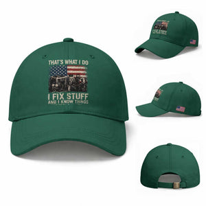 HVAC Technician American Flag Baseball Cap I Fix Stuff And I Know Things American Flag TS10 Baseball Cap Universal Fit Irish Green Print Your Wear