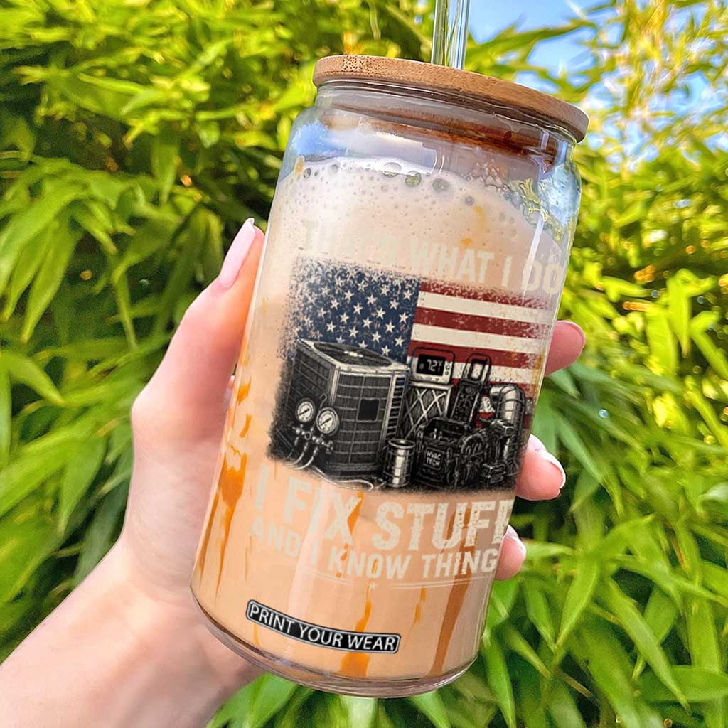 HVAC Technician American Flag Glass Can I Fix Stuff And I Know Things American Flag TS10 Black Print Your Wear