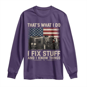 HVAC Technician American Flag Long Sleeve Shirt I Fix Stuff And I Know Things American Flag TS10 Purple Print Your Wear