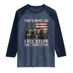 HVAC Technician American Flag Raglan Shirt I Fix Stuff And I Know Things American Flag TS10 Heather Denim Navy Print Your Wear