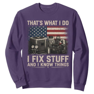 HVAC Technician American Flag Sweatshirt I Fix Stuff And I Know Things American Flag TS10 Purple Print Your Wear