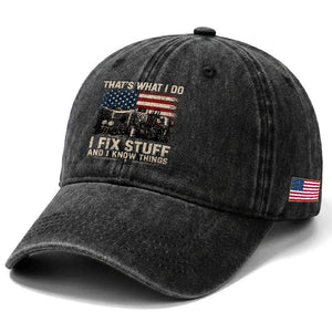 HVAC Technician American Flag Washed Cotton Baseball Cap I Fix Stuff And I Know Things American Flag TS10 Print Your Wear