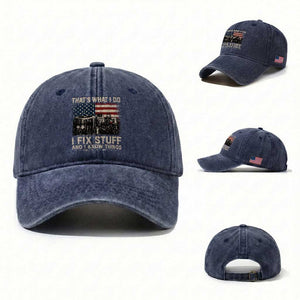 HVAC Technician American Flag Washed Cotton Baseball Cap I Fix Stuff And I Know Things American Flag TS10 Washed Cap Universal Fit Navy Print Your Wear