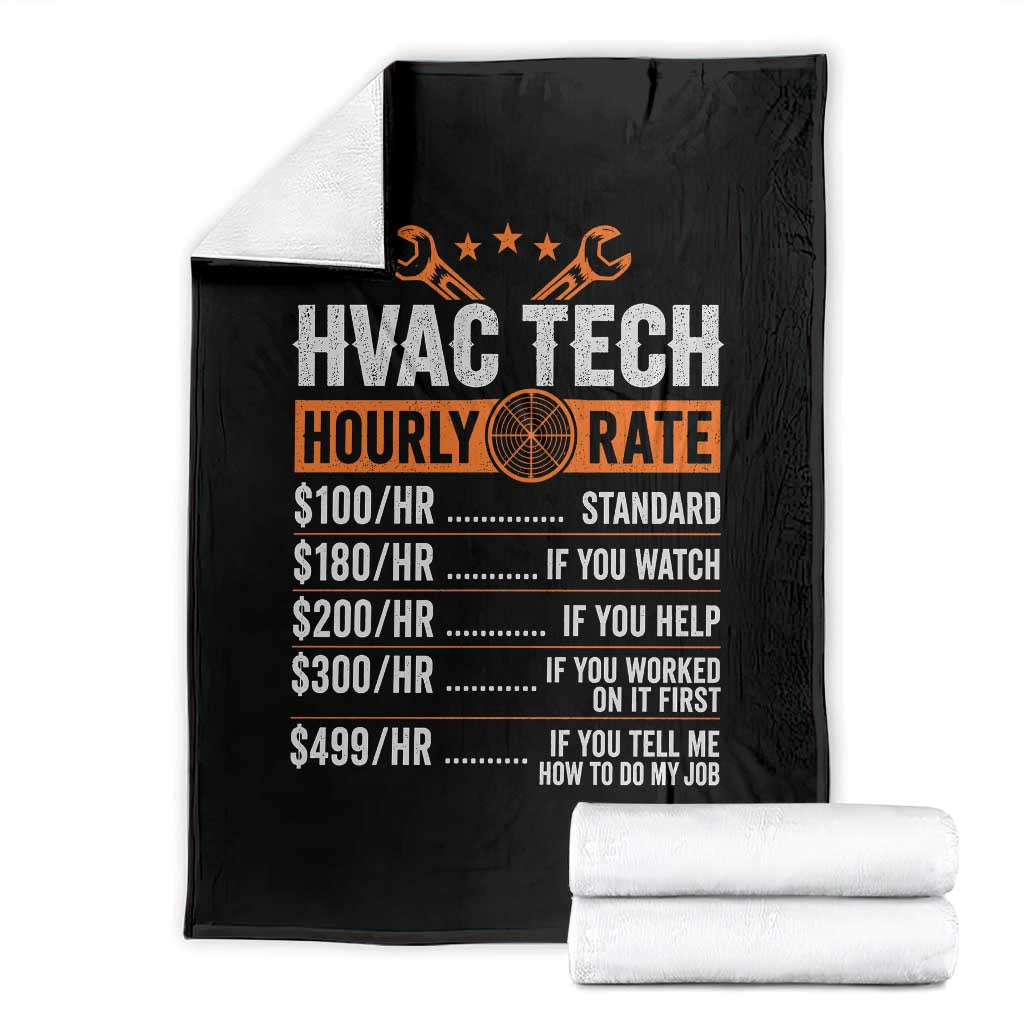 HVAC Tech Hourly Rate Throw Blanket Funny Labor Pricing List Technician Quote Graphic TS10 Black Print Your Wear