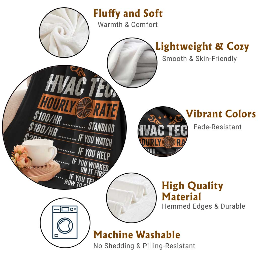 HVAC Tech Hourly Rate Throw Blanket Funny Labor Pricing List Technician Quote Graphic TS10 Print Your Wear