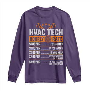 HVAC Tech Hourly Rate Long Sleeve Shirt Funny Labor Pricing List Technician Quote Graphic TS10 Purple Print Your Wear