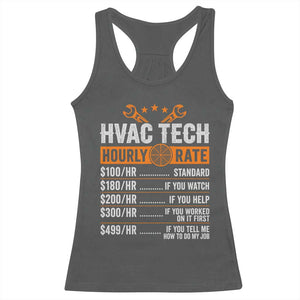 HVAC Tech Hourly Rate Racerback Tank Top Funny Labor Pricing List Technician Quote Graphic TS10 Dark Heather Print Your Wear