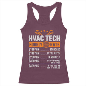 HVAC Tech Hourly Rate Racerback Tank Top Funny Labor Pricing List Technician Quote Graphic TS10 Maroon Print Your Wear