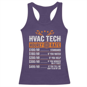 HVAC Tech Hourly Rate Racerback Tank Top Funny Labor Pricing List Technician Quote Graphic TS10 Purple Print Your Wear