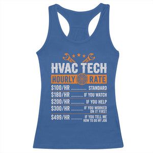 HVAC Tech Hourly Rate Racerback Tank Top Funny Labor Pricing List Technician Quote Graphic TS10 Royal Blue Print Your Wear