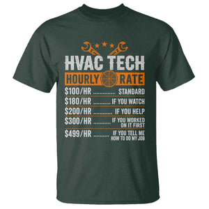 HVAC Tech Hourly Rate T Shirt Funny Labor Pricing List Technician Quote Graphic TS10 Dark Forest Green Print Your Wear